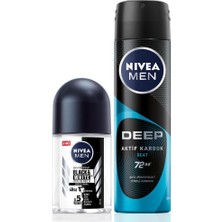 Men Erkek Sprey Deodorant Deep Aktif Karbon 150ML ve Black&white Original Mini Roll-On 25ML