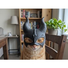 Malefiz Tarzı Kedi Kaskı, Siyah, 3D Baskı Kedi Maskesi