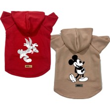 Monopetz Kapişonlu Polar Sweatshirt Köpek ve Kedi Kıyafeti & Elbisesi - Buggs & Mickey 2'li Fırsat Paketi S Beden