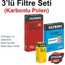 Netparset Citroen C3 Picasso 1.4 2009-2018 Filtron 3'lü Filtre Seti (Karbonlu)