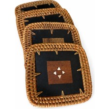 Kare El Yapımı Rattan Bardak Altlığı 4’lü