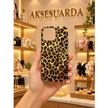 Aksesuarda iPhone 16 Pro Max Uyumlu Gold Işıltılı Leopar Desenli Telefon Kılıfı – Şeffaf Esnek Kenarlı, Darbe Emici Koruyucu Tasarım