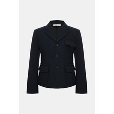 Comme Des Garçons Comme Des Garcons Navy Buttoned Wool Jacket