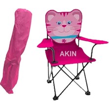 Season Çocuk Katlanır Kedi Desenli Plaj Sandalyesi Pembe Taşıma Çantalı