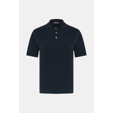 Vakko By Danıele Fıesolı Navy Polo Collar Short Sleeve Jacquard Knit T-Shirt