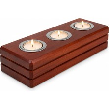 Bfa Store El Yapımı Ahşap Tealight Mumluk, Ceviz Rengi, 3 Mum Kapasiteli, 27X11X6 Cm, Dekoratif Hediyelik