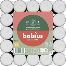 Bolsius Tealight Mum 50 Adet, 4 Saat Uzun Yanma Süreli, Dumansız & Parfümsüz, Beyaz Dekoratif Mum, Doğal Bitki Mumu, Palmiye Yağı Içermez