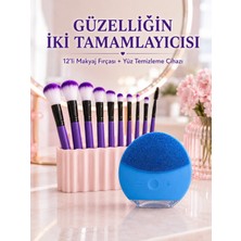 MiraLive 12’li Mor Makyaj Fırça Seti ve Silikon Yüz Temizleme Cihazı Ikili Makyaj ve Cilt Bakım Seti