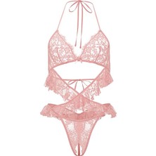Victoria's Secret Lace Ruffle Halter Neck Plunge Teddy