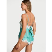 Victoria's Secret Satin Lace Detail Cami And Ruffle Shorts Set