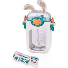 Çocuklar Için Sevimli Tavşan Kulak Su Şişesi, Hasır Kapaklı ve Taşınabilir Kayışlı | Bpa Içermez | Sızdırmaz | Dayanıklı Tritan Plastik - 400 ml (Beyaz)