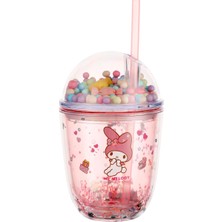 Mınıso Sanrio Lisanslı Boncuklu Kapaklı Pipetli Plastik Şişe (435ML) - Pembe
