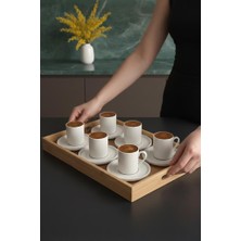 Atbyhome Aden Bambu Tepsili 6 Kişilik Türk Kahvesi Fincan Takımı Seti