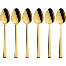 Parlak Gold Tatlı Kaşığı Seti, Kahvaltı Kaşık Seti, Paslanmaz Çelik, 6 Adet