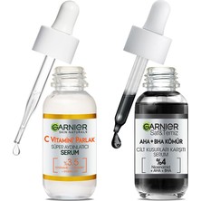 Garnier C Vitamini Parlak Süper Aydınlatıcı Serum 30 ml & Aha+Bha Cilt Kusurları Karşıtı Serum%4 [niasinamid + Peelıng Etkili Aha+Bha] 30ML Cilt Bakım Seti