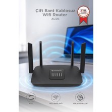 Torima Çift Bant Kablosuz Wifi Router 1200Mbps 2.4GHz ve 5GHz 4 Antenli AC06 Siyah