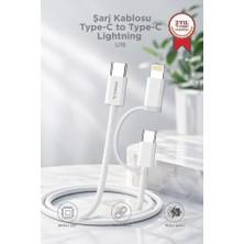 Torima Şarj Kablosu Type-C to Type-C Lightning Hızlı 65W 2IN1 Data Kablo U16 Beyaz