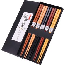 Burada Bulabilirsin Valkyrie 5 Çift Doğal Ahşap Japon Yemek Çubuğu Seti 22,4 cm Kaymaz El Oyması Kutulu Chopstick Seti