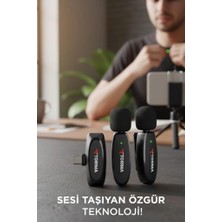 Torima Yaka Mikrofonu Type-C Uyumlu 360 Ses Algılama Özellikli Kablosuz Mikrofon WM01 Siyah