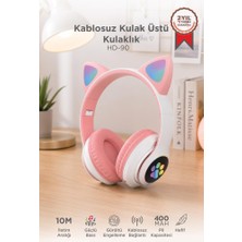 Torima Bluetooth Kulaklık Kulak Üstü Kedi Tasarımlı Kablosuz Kulaklık HD90 Pembe