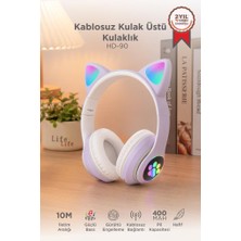 Torima Bluetooth Kulaklık Kulak Üstü Kedi Tasarımlı Kablosuz Kulaklık HD90 Mor