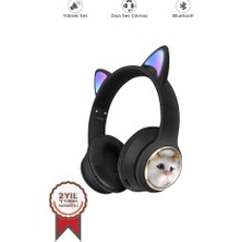 Torima HD11 Siyah Sevimli Kedi Karikatür Kulak LED Işıklı 5.3 Bluetooth Kulak Üstü Kulaklık