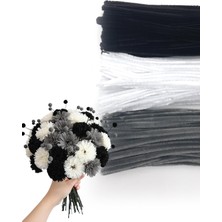 Myg Plus Bimotif 100LÜ Tüylü Tel Şönil, 30 cm (40 Adet Siyah, 30 Adet Füme, 30 Adet Beyaz, Çiçek Yapımına Uygun) Tek Ebat