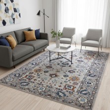Carpettex Gri Otantik Halı Dijital Baskılı, Kaymaz Tabanlı, Yıkanabilir Leke Tutmaz Antibakteriyel Halı Kaymaz