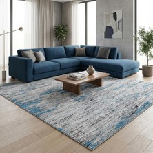 Carpettex Gri Mavi Salon Halısı Modern Dokulu Dijital Baskılı Kaymaz Tabanlı Halı Dijital Baskı Halı 7 mm