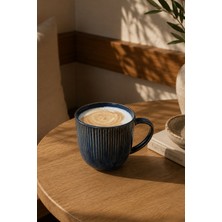Casa Lusso Lüks Lacivert Çizgili 235 ml Porselen Kupa 6'lı Set - Çay, Kahve ve Latte Kupası