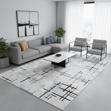 Carpettex Gri Beyaz Soyut Çizgili Dijital Baskılı Halı – Kaymaz Tabanlı, Modern Minimal Desenli Salon Ev ve