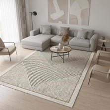 Carpettex Dijital Baskılı Kahve–bej Modern Halı – Kaymaz Tabanlı Geometrik Desenli Kolay Temizlenebilir Kaymaz