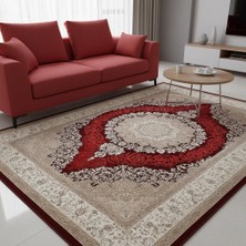 Carpettex Klasik Madalyonlu Bordo Krem Halı – Antik Desenli, Şık ve Zamansız Tasarım Dijital Baskı Halı 7 mm
