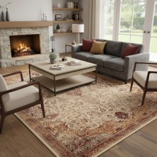 Carpettex Krem Kahve Otantik Eskitme Halı Dijital Baskılı Kaymaz Tabanlı Yıkanabilir Leke Tutmaz Kaymaz Taban