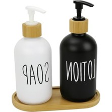 Myg Plus 2’li Cam Sıvı Sabunluk ve Losyonluk Seti | 500 ml Siyah & Beyaz
