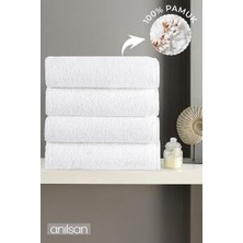 Anılsan 4'lü Düz Beyaz Banyo Havlusu - 90x150 Cm, 650gr, %100pamuk, Spa Ve Otel Havlusu