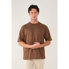Allunique Bisiklet Yaka Kahverengi T-Shirt