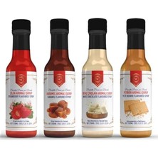 Pratik Ev Çilek, Karamel, Beyaz Çikolata, Petibör Aromalı Şurup 4'lü Set (4X250 Ml) - Cam Şişe