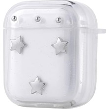 Pratik Ev Airpods Uyumlu Yıldız Desenli Airbag 44 Simli Şeffaf Kutup Kılıf