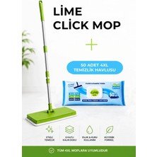 Lime Click (Tembel) Mop 32 cm Otomatik Kıskaçlı + 50 Yaprak 4xl Temizlik Havlusu
