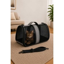 Pratik Ev Fileli Kedi ve Köpek Taşıma Çantası, Katlanabilir, 8 Kg, 42X25X28 Cm, Hava Alabilen Fileli, Ayarlanabilir Omuz Askısı, Mdf Tabanlı, Katlanabilir Tasarım