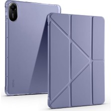Pratik Ev Xiaomi ile Uyumlu Redmi Pad 2 Kılıf, Tri Folding, Kalem Bölmeli, Standlı Mor