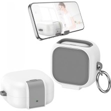 Pratik Ev Samsung Galaxy Buds4 ve Buds4 Pro Uyumlu Güvenlik Kilitli Telefon Standı Fonksiyonlu Kulaklık Kılıfı Beyaz