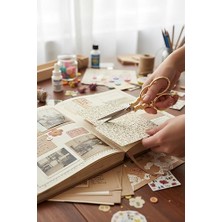 Pratik Ev Kolbi Craft Çiçek Motifli Gold Vintage Makas Scrapbook Nişan Bullet Journal Nakış Makası Çelik