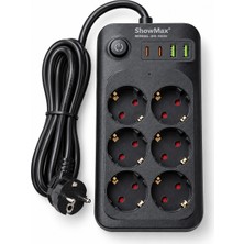 CoverZone 6'lı Termal Akım Korumalı 2 USB 2 Type-C 2 M Kablolu Priz  Çocuk Koruma, LED Gösterge, Ev ve Ofis Kullanımı | SH-4630