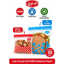 Roll-Up Çift Kilitli Buzdolabı ve Gıda Saklama Poşeti 0,4 L + 1 L 15+15 Adet Toplam 30 Adet