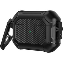 Pratik Ev Apple Airpods Pro 2. Nesil ile Uyumlu Kilitli Armor Tank Karbon Detaylı Kılıf Siyah