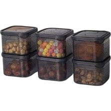 Pratik Ev Erzak Saklama Kabı Sızdırmaz Kapak6'lı Set Füme (Ölçü Kabı Hediyeli)