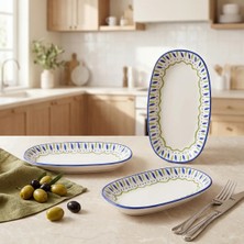 Güral Porselen Zeytin Desenli 19 cm 3lü Porselen Kayık Tabak Seti