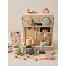 Kabi Ahşap Kahve Makinesi ve Barista Oyun Seti - Eğitici Mutfak Oyuncağı